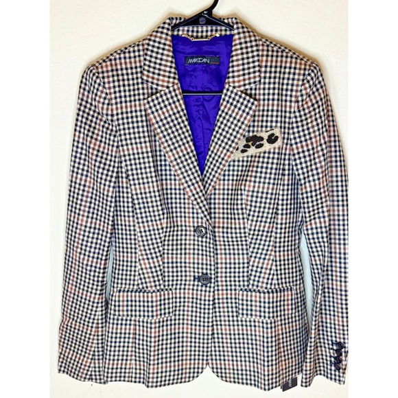 Marc Cain Womens N5 US SZ 12 Virgin Wool Plaid Blazer Jacket NWT! Retail $750 - Picture 1 of 11